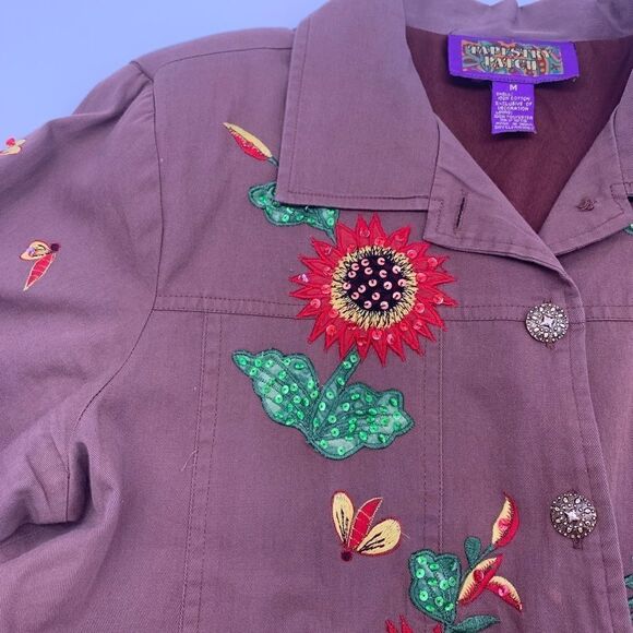 Tapestry Patch Red Flower & Bees Light Jacket Size M - Picture 4 of 12